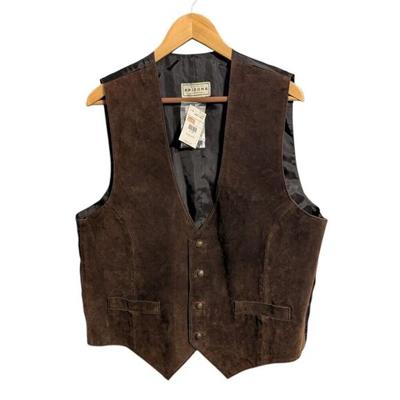 Vintage NOS Dead Stock 90s Arizona Jeans Brown Suede Leather Vest Men’s Large H - Picture 2 of 10